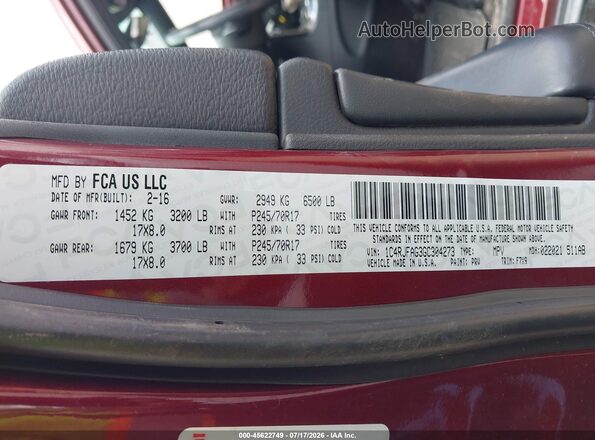 1C4RJFAG3GC304273 2016 JEEP GRAND CHEROKEE Maroon Вид підкапотного простору
