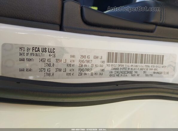 1C4RJFAG3GC384982 2016 JEEP GRAND CHEROKEE White Widok komory silnika