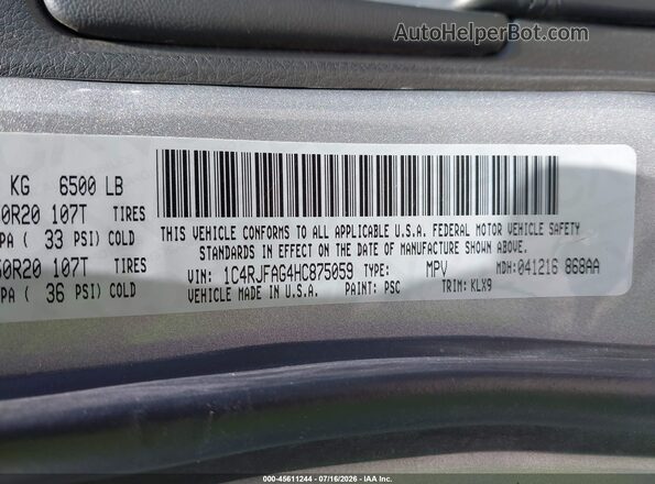 1C4RJFAG4HC875059 2017 JEEP GRAND CHEROKEE Серебряный Вид подкапотного пространства