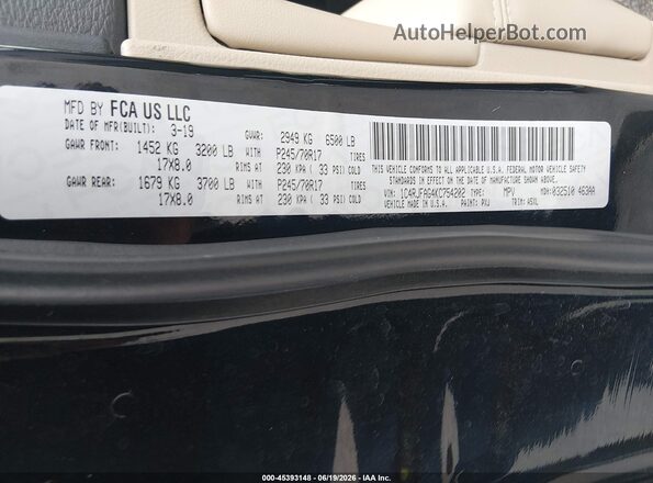 1C4RJFAG4KC754202 2019 JEEP GRAND CHEROKEE Black Շարժիչի բաժամունքի տեսք