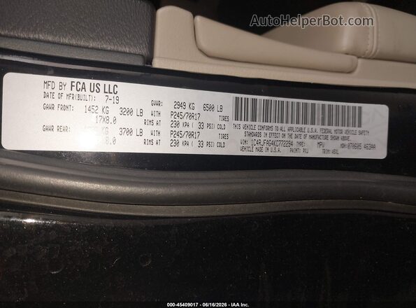 1C4RJFAG4KC772294 2019 JEEP GRAND CHEROKEE Black ძრავის განყოფილების ხედი