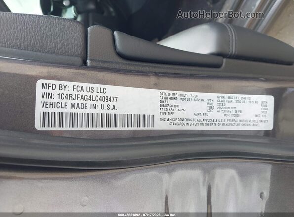 1C4RJFAG4LC409477 2020 JEEP GRAND CHEROKEE Black Widok komory silnika