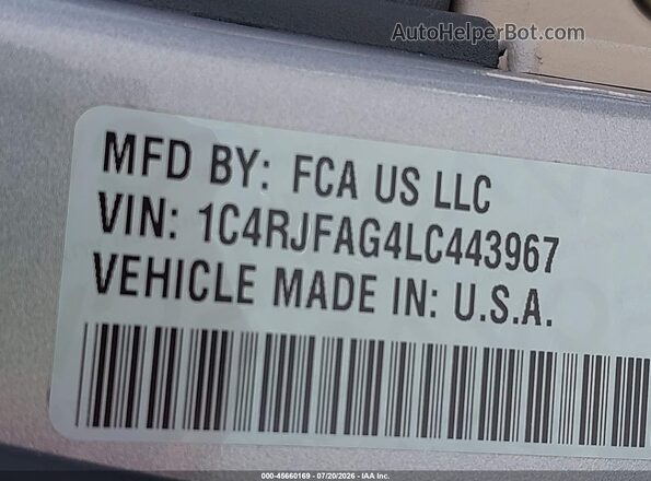 1C4RJFAG4LC443967 2020 JEEP GRAND CHEROKEE Silver Widok komory silnika
