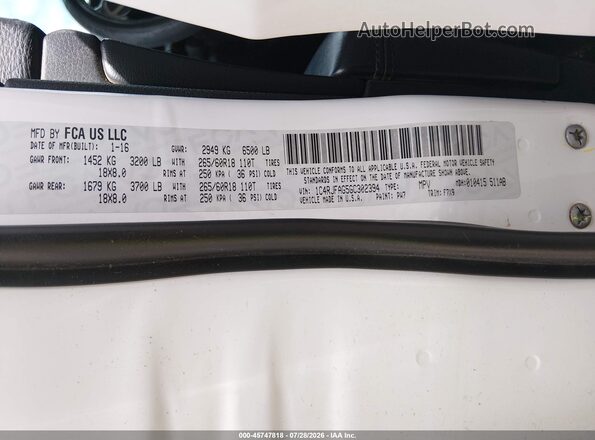 1C4RJFAG5GC302394 2016 JEEP GRAND CHEROKEE Белый Вид подкапотного пространства