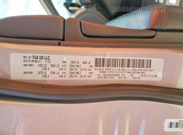1C4RJFAG5GC494934 2016 JEEP GRAND Silver VIN კოდის სტიკერის ხედი
