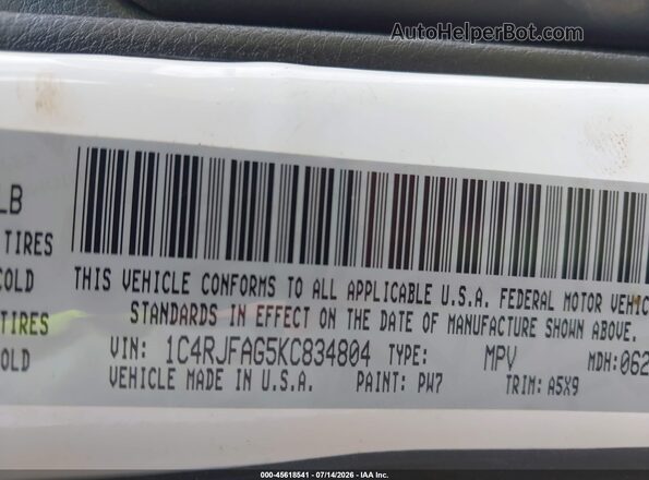 1C4RJFAG5KC834804 2019 JEEP GRAND CHEROKEE White Vista del compartimento del motor