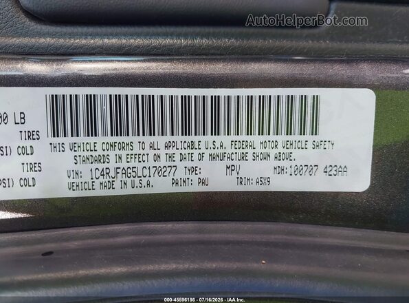 1C4RJFAG5LC170277 2020 JEEP GRAND CHEROKEE Gray Вид підкапотного простору