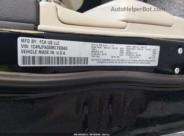 1C4RJFAG5MC793660 2021 JEEP GRAND CHEROKEE Black Շարժիչի բաժամունքի տեսք