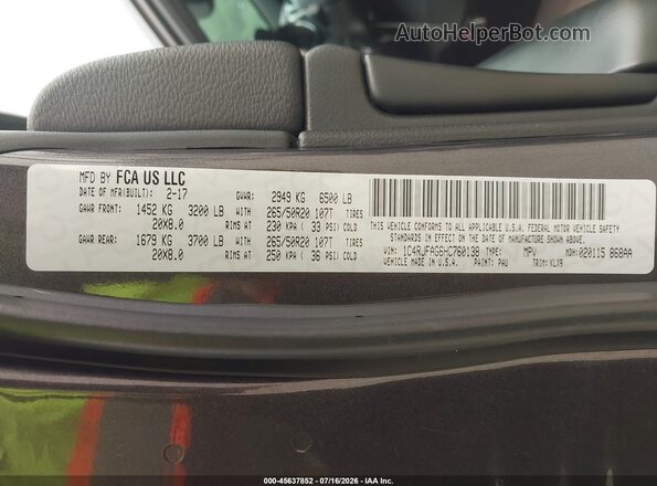 1C4RJFAG6HC760138 2017 JEEP GRAND CHEROKEE Gray Вид підкапотного простору