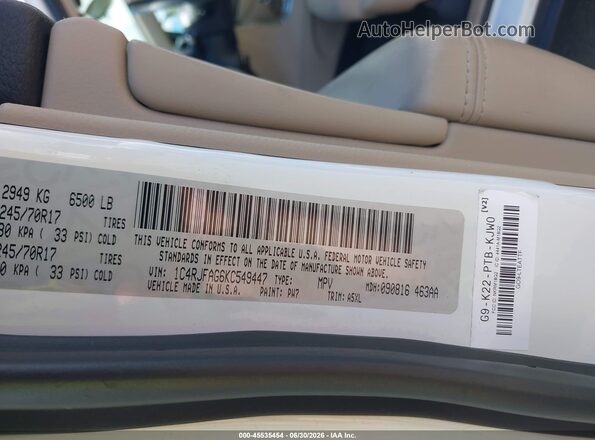 1C4RJFAG6KC549447 2019 JEEP GRAND CHEROKEE White Շարժիչի բաժամունքի տեսք