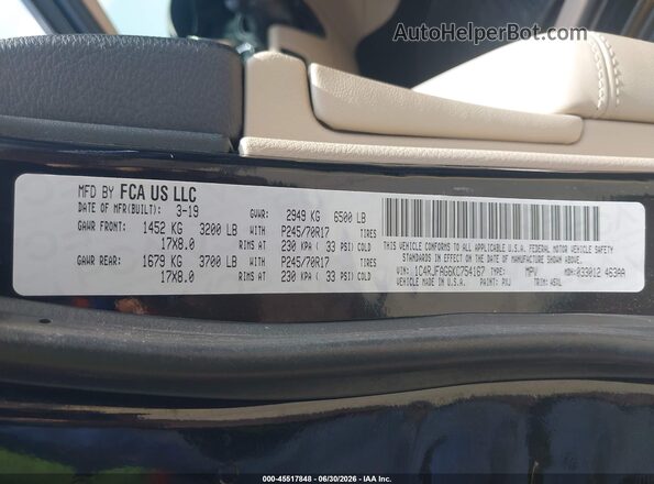 1C4RJFAG6KC754167 2019 JEEP GRAND CHEROKEE Black Vista del compartimento del motor