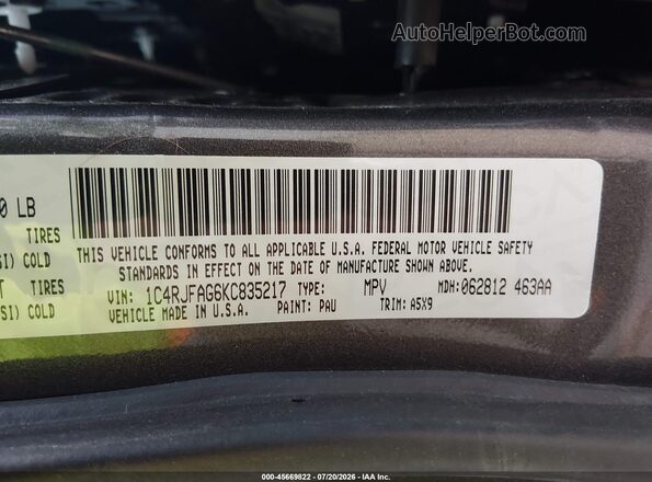1C4RJFAG6KC835217 2019 JEEP GRAND CHEROKEE Gray Շարժիչի բաժամունքի տեսք