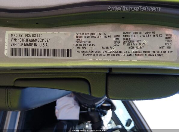 1C4RJFAG6MC631097 2021 JEEP GRAND CHEROKEE Silver Vista del compartimento del motor