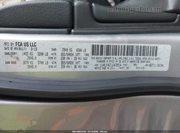 1C4RJFAG7JC470514 2018 JEEP GRAND CHEROKEE Серебряный Вид подкапотного пространства