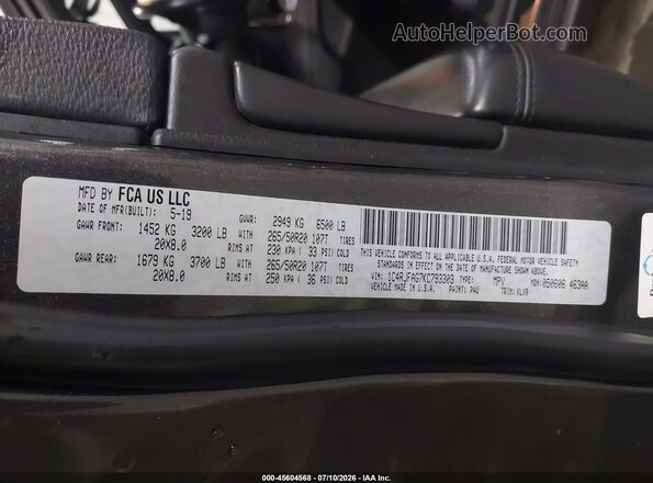 1C4RJFAG7KC793303 2019 JEEP GRAND CHEROKEE Gray ძრავის განყოფილების ხედი