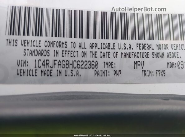 1C4RJFAG8HC622360 2017 JEEP GRAND CHEROKEE White Вид підкапотного простору