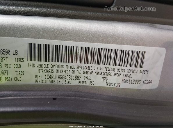 1C4RJFAG8KC611687 2019 JEEP GRAND CHEROKEE Серебряный Вид подкапотного пространства