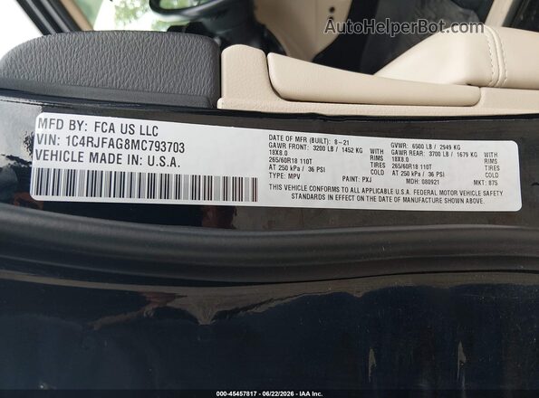 1C4RJFAG8MC793703 2021 JEEP GRAND CHEROKEE Black Շարժիչի բաժամունքի տեսք