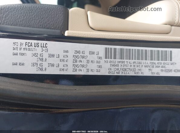 1C4RJFAG9KC754163 2019 JEEP GRAND CHEROKEE Черный Вид подкапотного пространства