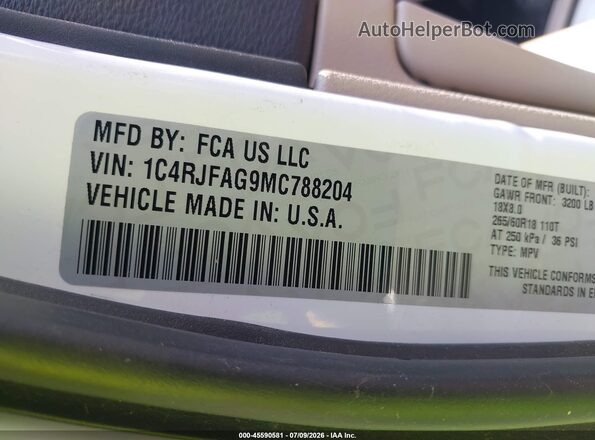 1C4RJFAG9MC788204 2021 JEEP GRAND CHEROKEE Белый Вид подкапотного пространства