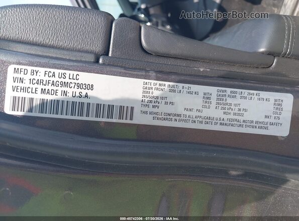1C4RJFAG9MC790308 2021 JEEP GRAND CHEROKEE Gray Engine compartment view