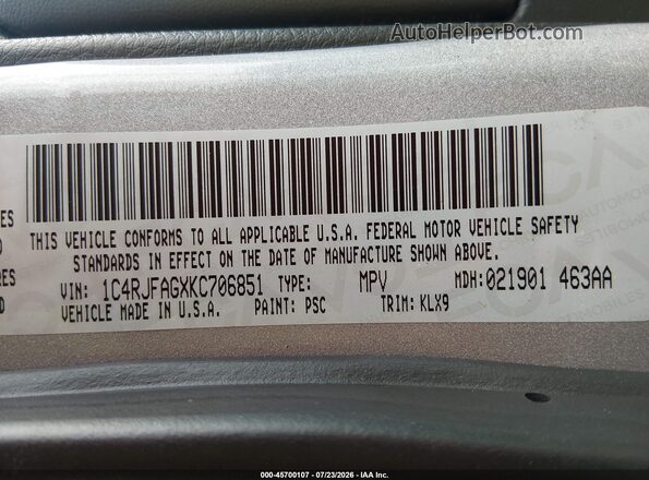 1C4RJFAGXKC706851 2019 JEEP GRAND CHEROKEE Silver Vista del compartimento del motor