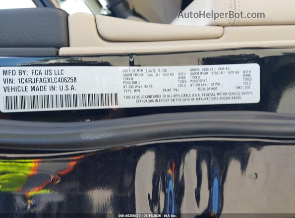 1C4RJFAGXLC406258 2020 JEEP GRAND CHEROKEE Black Շարժիչի բաժամունքի տեսք