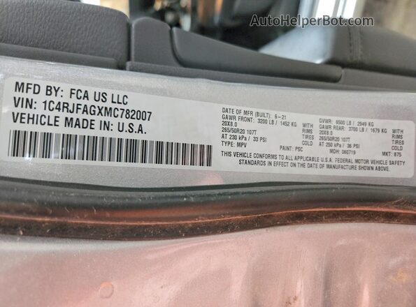 1C4RJFAGXMC782007 2021 JEEP GRAND Silver ძრავის განყოფილების ხედი