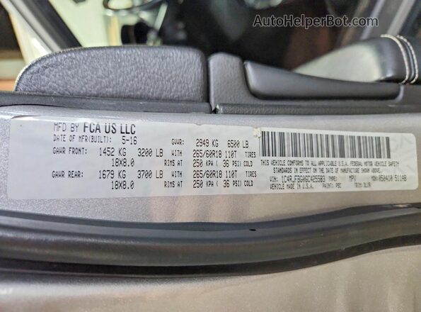 1C4RJFBG0GC425583 2016 JEEP GRAND Silver Widok naklejki z numerem VIN
