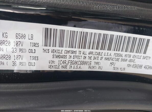 1C4RJFBG0KC680016 2019 JEEP GRAND CHEROKEE Black Vista del compartimento del motor