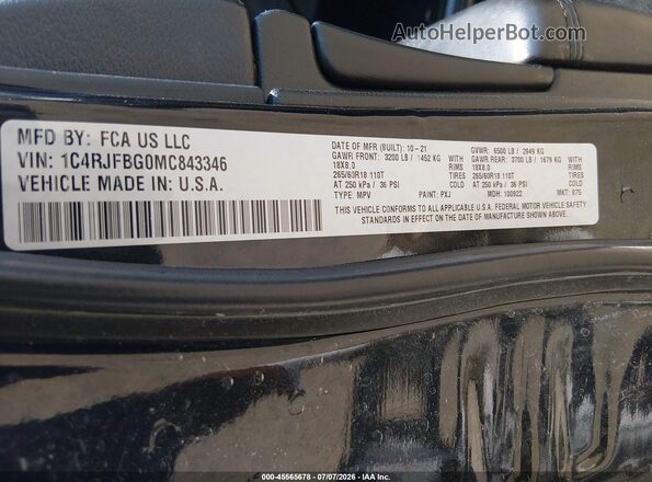 1C4RJFBG0MC843346 2021 JEEP GRAND CHEROKEE Black Widok komory silnika