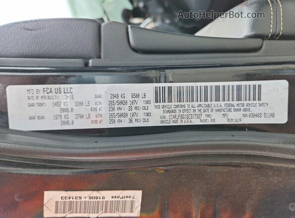 1C4RJFBG1GC317327 2016 JEEP GRAND Black Вид наклейки з VIN-кодом