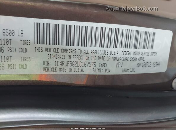 1C4RJFBG2LC167576 2020 JEEP GRAND CHEROKEE Brown Շարժիչի բաժամունքի տեսք