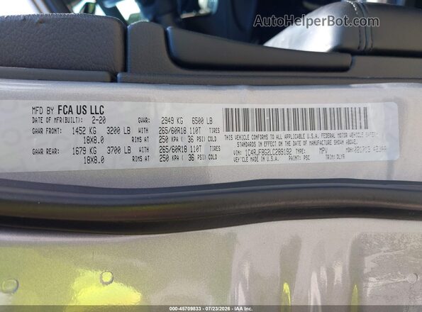 1C4RJFBG2LC289192 2020 JEEP GRAND CHEROKEE Gray Vista del compartimento del motor