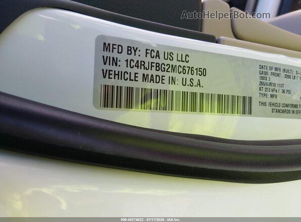 1C4RJFBG2MC676150 2021 JEEP GRAND CHEROKEE White Вид підкапотного простору