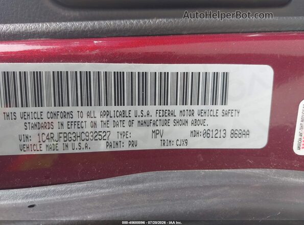 1C4RJFBG3HC932527 2017 JEEP GRAND CHEROKEE Maroon Widok komory silnika