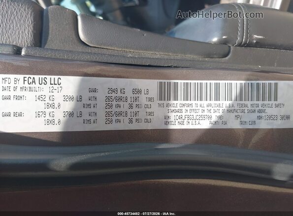 1C4RJFBG3JC259700 2018 JEEP GRAND CHEROKEE Brown Widok komory silnika