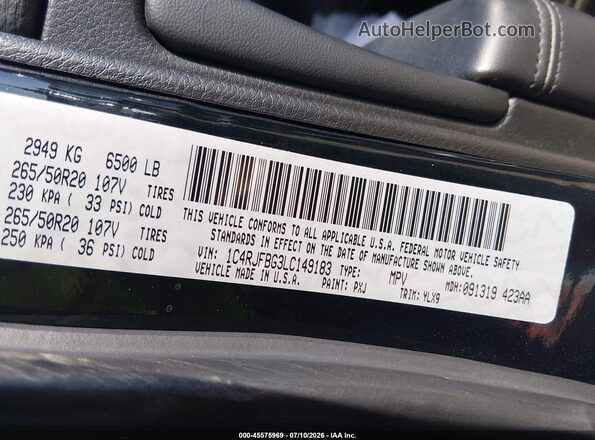 1C4RJFBG3LC149183 2020 JEEP GRAND CHEROKEE Black Շարժիչի բաժամունքի տեսք