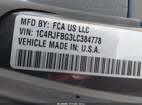 1C4RJFBG3LC384778 2020 JEEP GRAND CHEROKEE Gray ძრავის განყოფილების ხედი