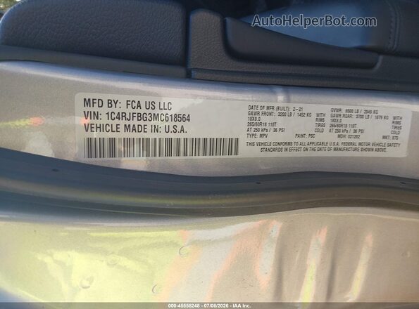 1C4RJFBG3MC618564 2021 JEEP GRAND CHEROKEE Gray Vista del compartimento del motor