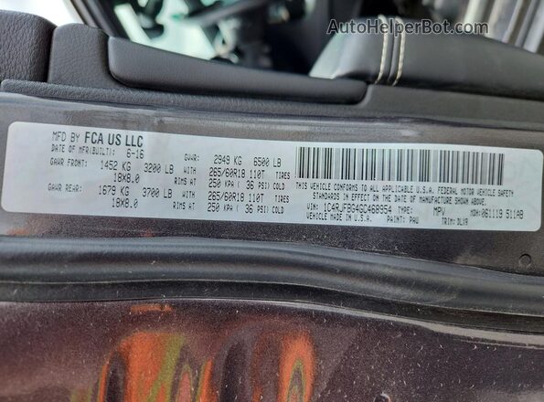1C4RJFBG4GC468954 2016 JEEP GRAND Gray Widok naklejki z numerem VIN