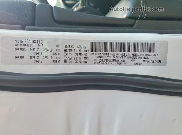 1C4RJFBG4GC492980 2016 JEEP GRAND Белый Вид наклейки с VIN-кодом
