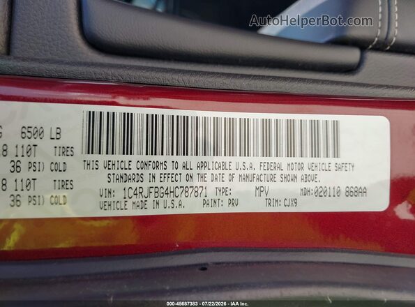 1C4RJFBG4HC787871 2017 JEEP GRAND CHEROKEE Red Շարժիչի բաժամունքի տեսք
