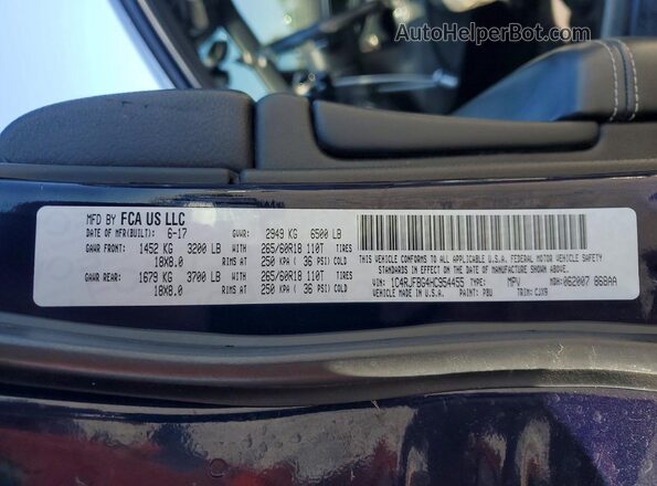 1C4RJFBG4HC954455 2017 JEEP GRAND Blue VIN კოდის სტიკერის ხედი