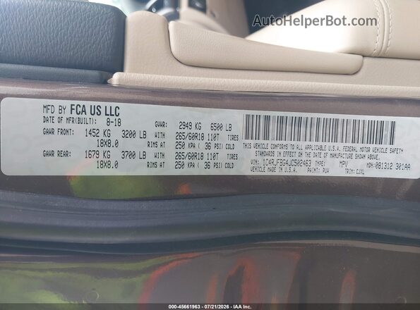 1C4RJFBG4JC502463 2018 JEEP GRAND CHEROKEE Коричневый Вид подкапотного пространства
