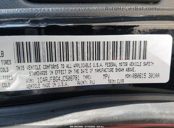 1C4RJFBG4JC508781 2018 JEEP GRAND CHEROKEE Черный Вид подкапотного пространства