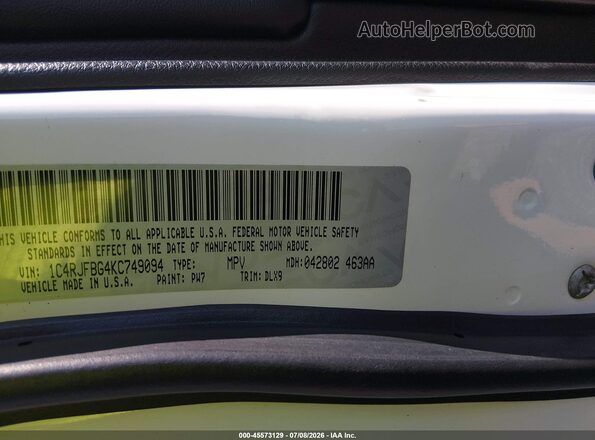 1C4RJFBG4KC749094 2019 JEEP GRAND CHEROKEE White Vista del compartimento del motor