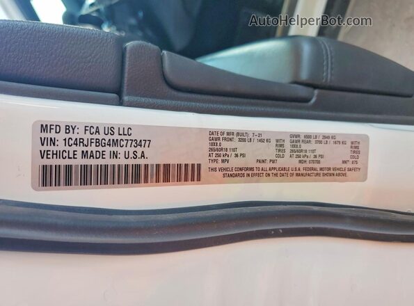 1C4RJFBG4MC773477 2021 JEEP GRAND Белый Вид наклейки с VIN-кодом