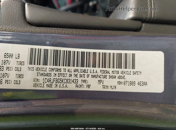 1C4RJFBG5KC831433 2019 JEEP GRAND CHEROKEE Blue Vista del compartimento del motor