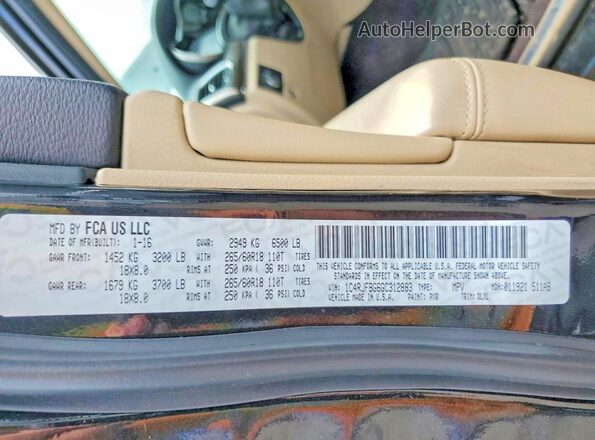 1C4RJFBG6GC312883 2016 JEEP GRAND Black Vista de la etiqueta del VIN